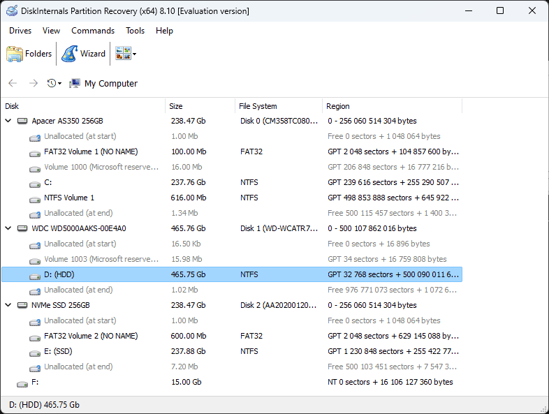Hauptbildschirm von DiskInternals Partition Recovery