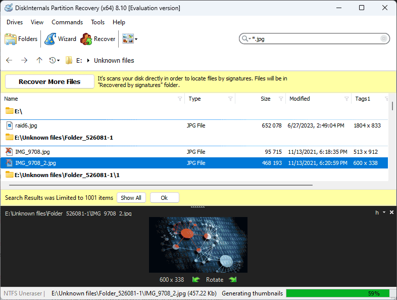 Ergebnisbildschirm von DiskInternals Partition Recovery