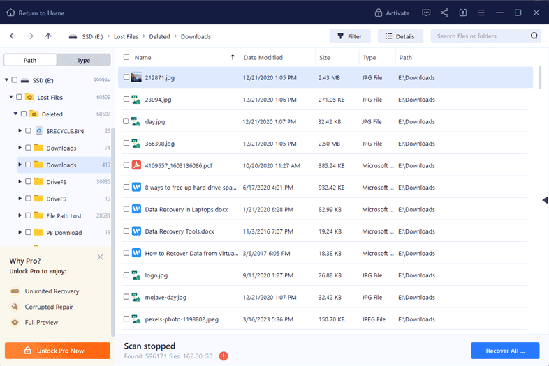 Ergebnisbildschirm EaseUS Data Recovery Wizard
