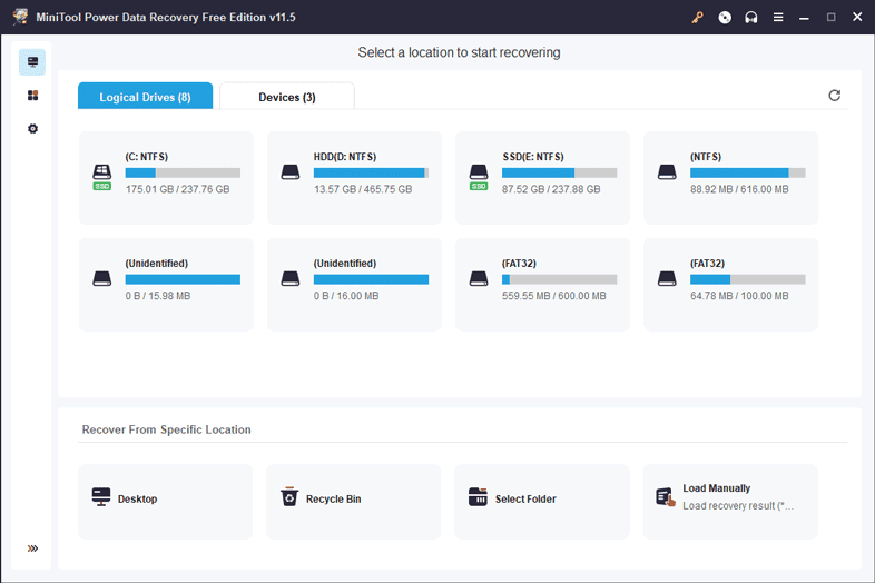 Hauptbildschirm MiniTool Power Data Recovery