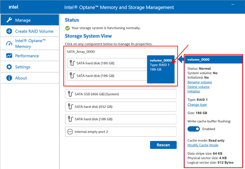 Erstellung eines Intel Rapid Storage Technology RAID