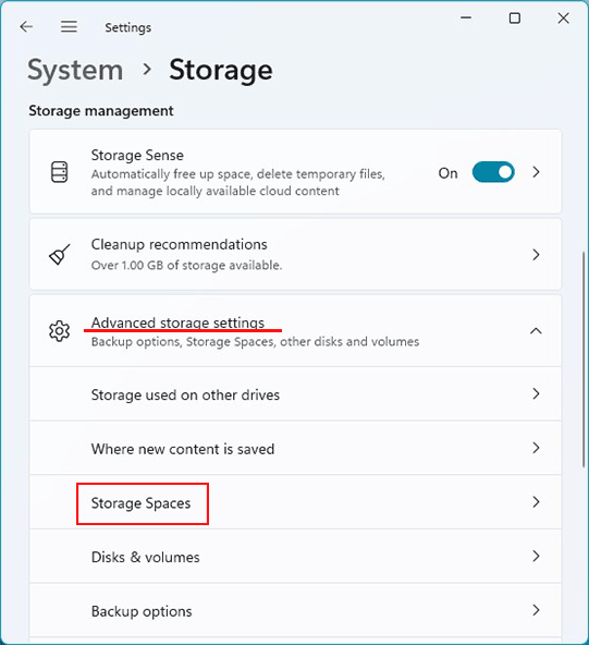 Speicherplätze in Windows 11