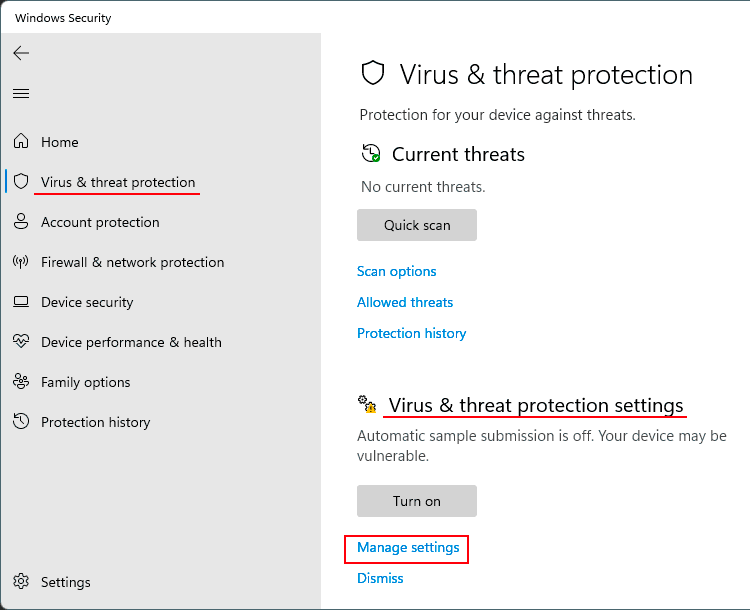 Ausnahmen in Windows Defender 11