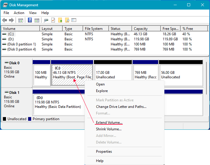 Windows 11: Volume erweitern über das Kontextmenü Windows 11: Volume erweitern über das Kontextmenü