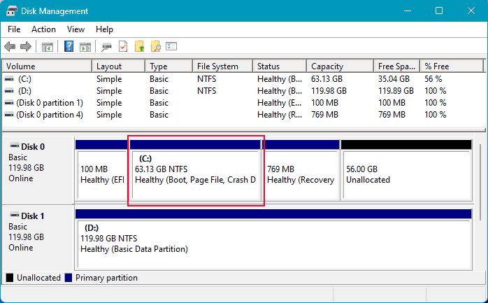 Erweiterte Partition in der Windows 11 Datenträgerverwaltung Erweiterte Partition in der Windows 11 Datenträgerverwaltung