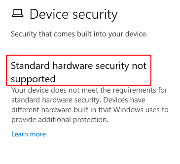 Standard-Hardware-Sicherheit wird nicht unterstützt