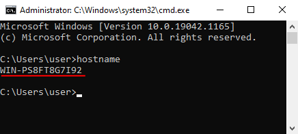 Verwenden des Hostname-Befehls zur Anzeige des Computernamens