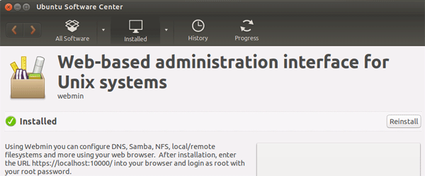 Webmin installiert Webmin installiert