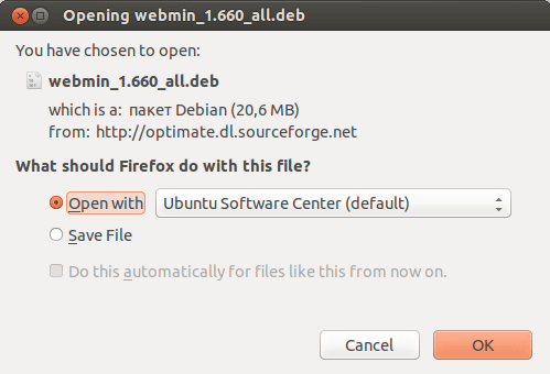 Webmin im Software‑Center öffnen Webmin im Software‑Center öffnen