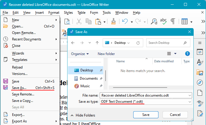 LibreOffice-Sicherungskopie