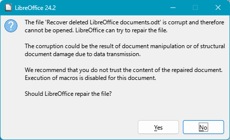 Wiederherstellung beschädigter LibreOffice-Dokumente