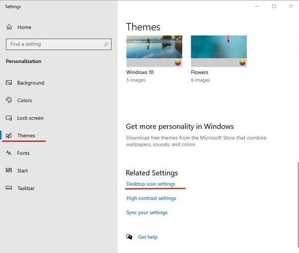 Einstellungen für Desktopsymbole (Papierkorb) in den Windows‑Designs