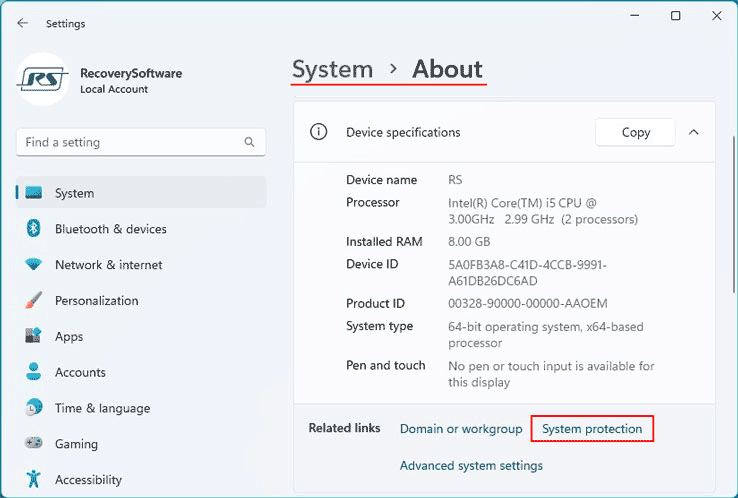 Systemschutz in Windows 11