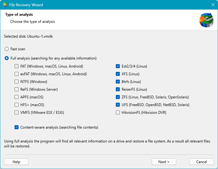 Virtuellen VMware-VMDK-Datenträger mit RS Partition Recovery analysieren