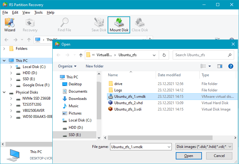 Auswahl der VMWare VMDK-Datei(en)
