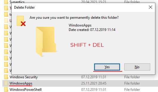 Löschen des WindowsApps-Ordners